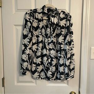 J. Crew Black White Blouse Long sleeve Sz 6